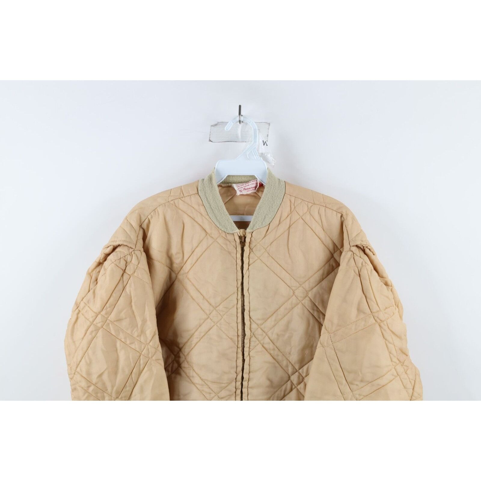Vintage 50s 60s Distressed Blank Quilted Puffer Work Jacket 