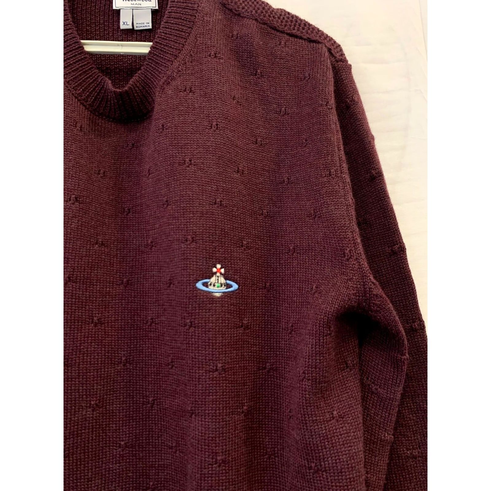 Vivienne Westwood Vivienne Westwood MAN Sweater XL Burgundy Wool Knit Orb Logo Crewneck Pullover Men Made in Romania Size US XL / EU 56 / 4 - 6 Thumbnail