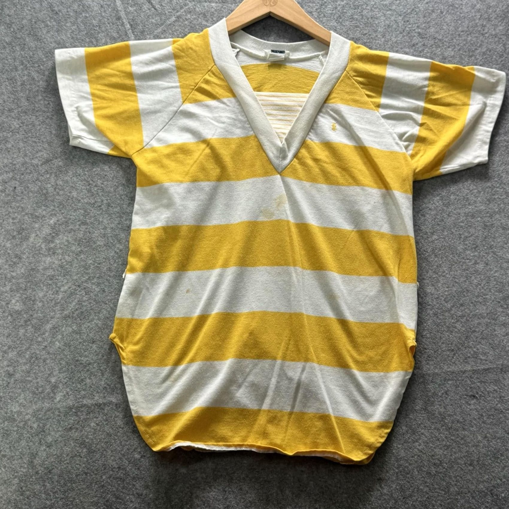 Vintage Vintage Yellow Striped Shirt Mens M V-Neck Cotton Relaxed Jersey Lightweight 90s Size US M / EU 48-50 / 2 - 2 Thumbnail