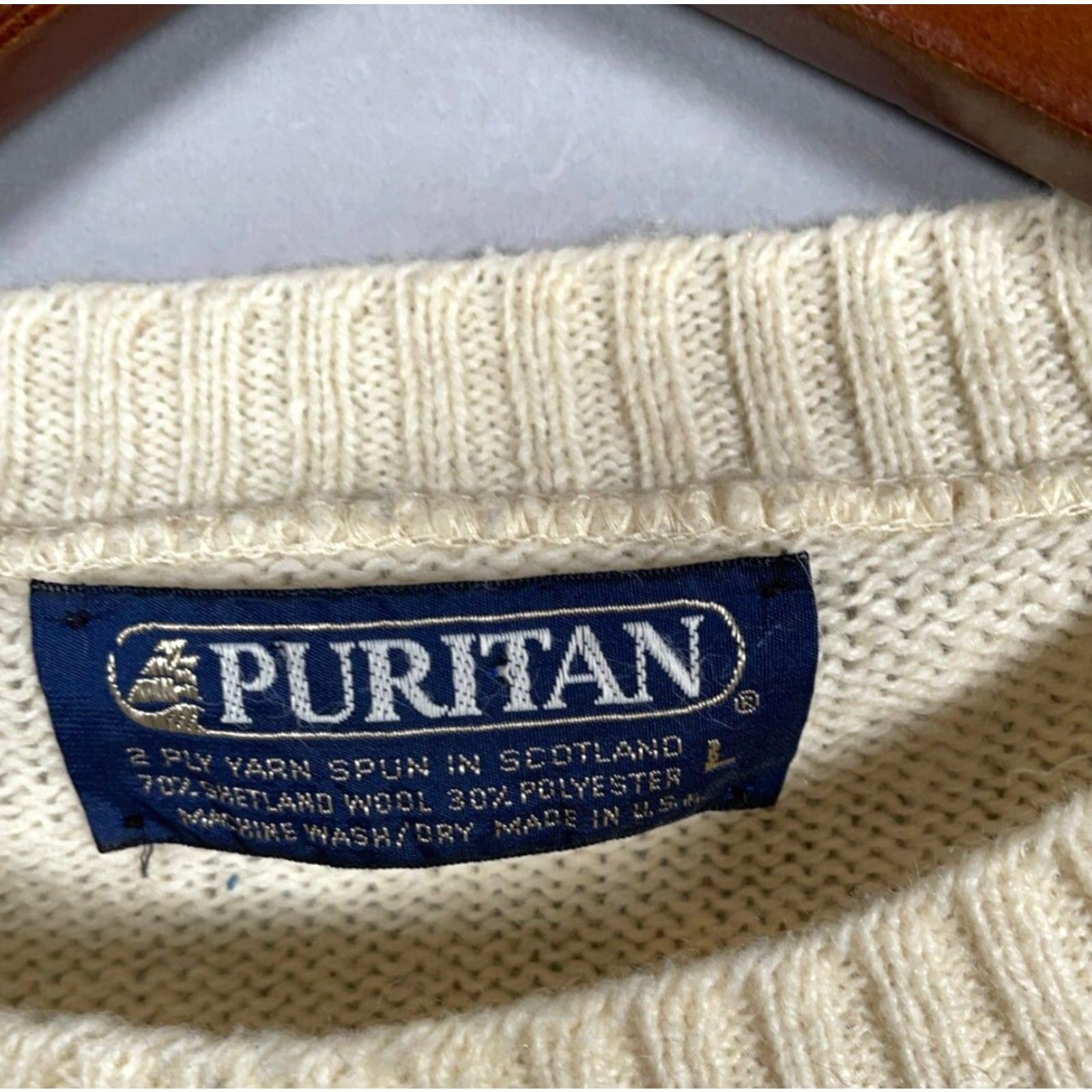 Vintage VINTAGE Puritan Sweater Adult Large Red Ivory Striped 80s Shetland Wool Blend Knit Pullover Size US L / EU 52-54 / 3 - 3 Thumbnail