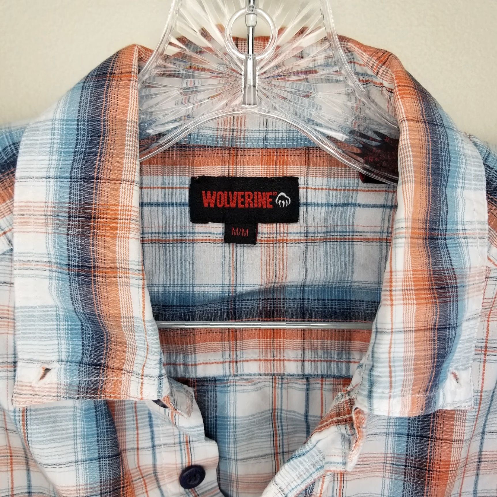 Vintage Wolverine Button-Up Shirt Mens Short Sleeve Plaid Lightweight Blue Orange Size M Size US 31 - 4 Thumbnail