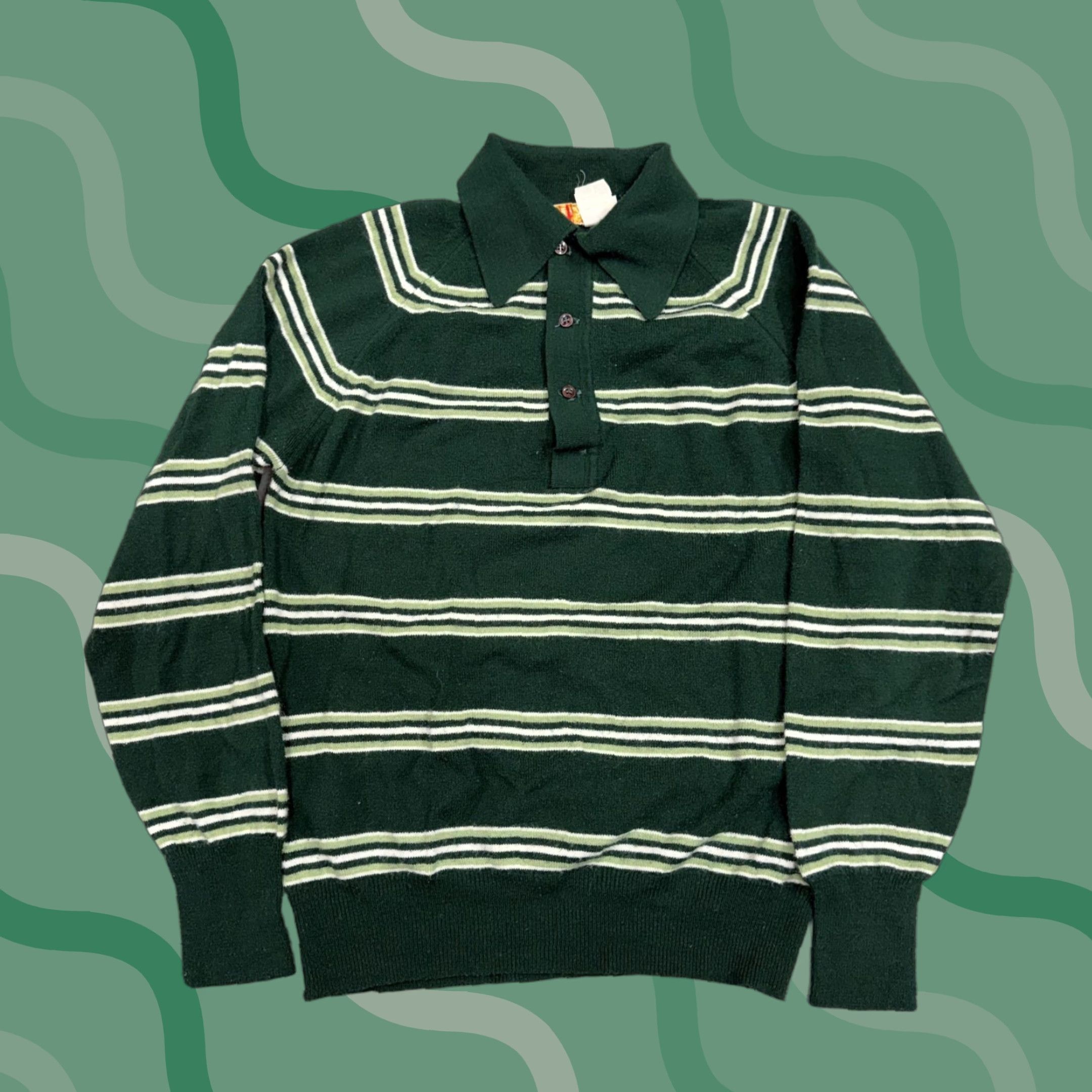 Jantzen VINTAGE Jantzen Sweater Mens Medium Green Collared Striped Knit Pullover Size US M / EU 48-50 / 2 - 1 Thumbnail