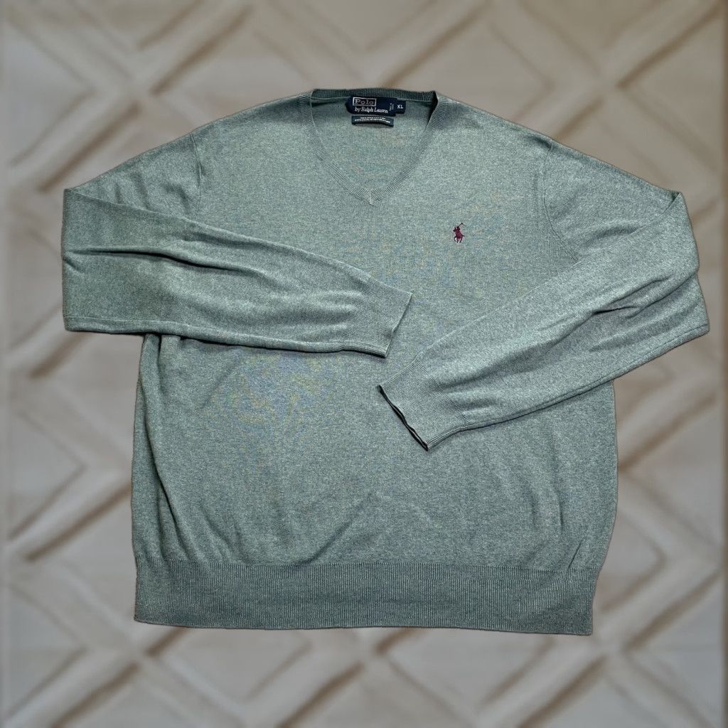 Ralph Lauren Polo Ralph Lauren Sweater Mens XL Green V-Neck Knit Cotton Solid Classic Designer Mens Size US XL / EU 56 / 4 - 1 Thumbnail