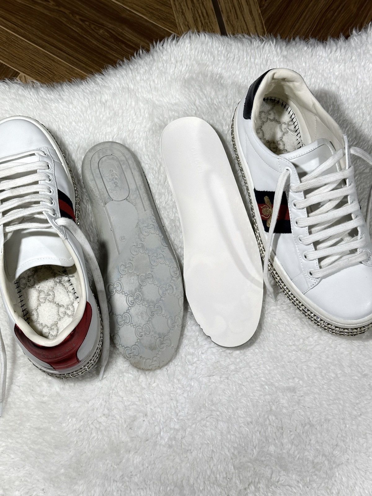 Gucci Gucci Ace Sneakers Crystal White Leather Studded US 6.5 Size US 7 / IT 37 - 11 Thumbnail