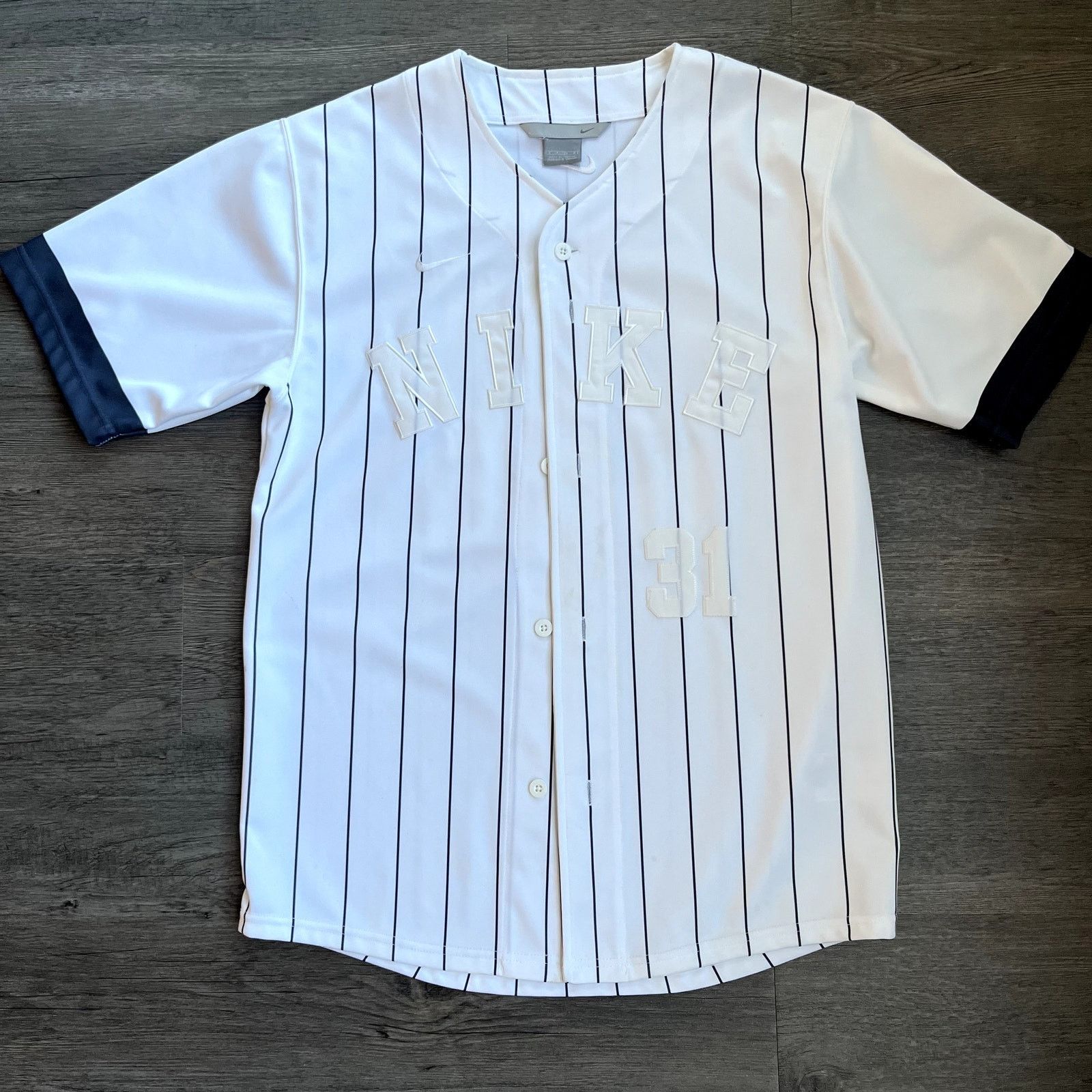 Nike Nike #31 Pinstripe Baseball Jersey White Navy Mens Medium Size US M / EU 48-50 / 2 - 1 Thumbnail