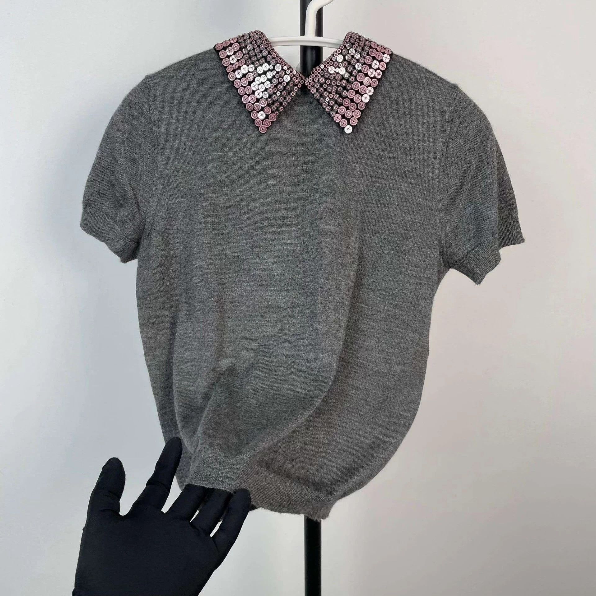 Dior Dior Gray Sequined Collar Short-Sleeve Size ONE SIZE - 3 Thumbnail
