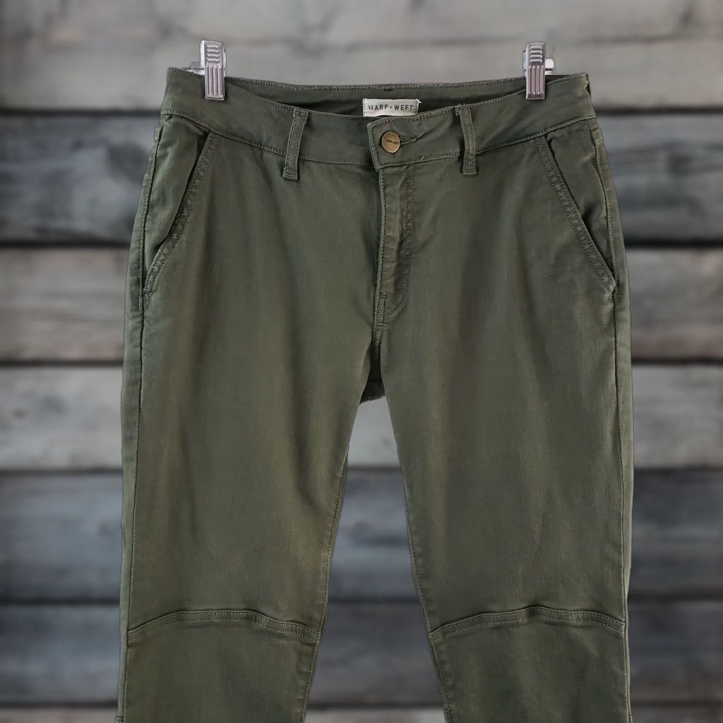 Vintage Warp + Weet JFK New York City Skinny Pants Sz 29 Green Mid Rise Womens Tencel Blend Pants Size 29" - 1 Thumbnail