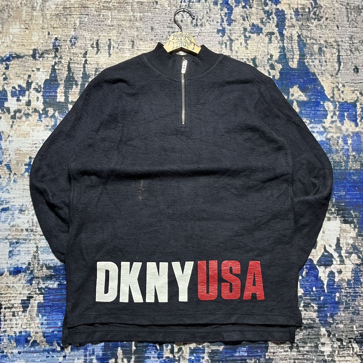 DKNY × Vintage RARE Vintage DKNY USA Spell Out Half Zipper Sweetshirts 90s Size US M / EU 48-50 / 2 - 1 Thumbnail