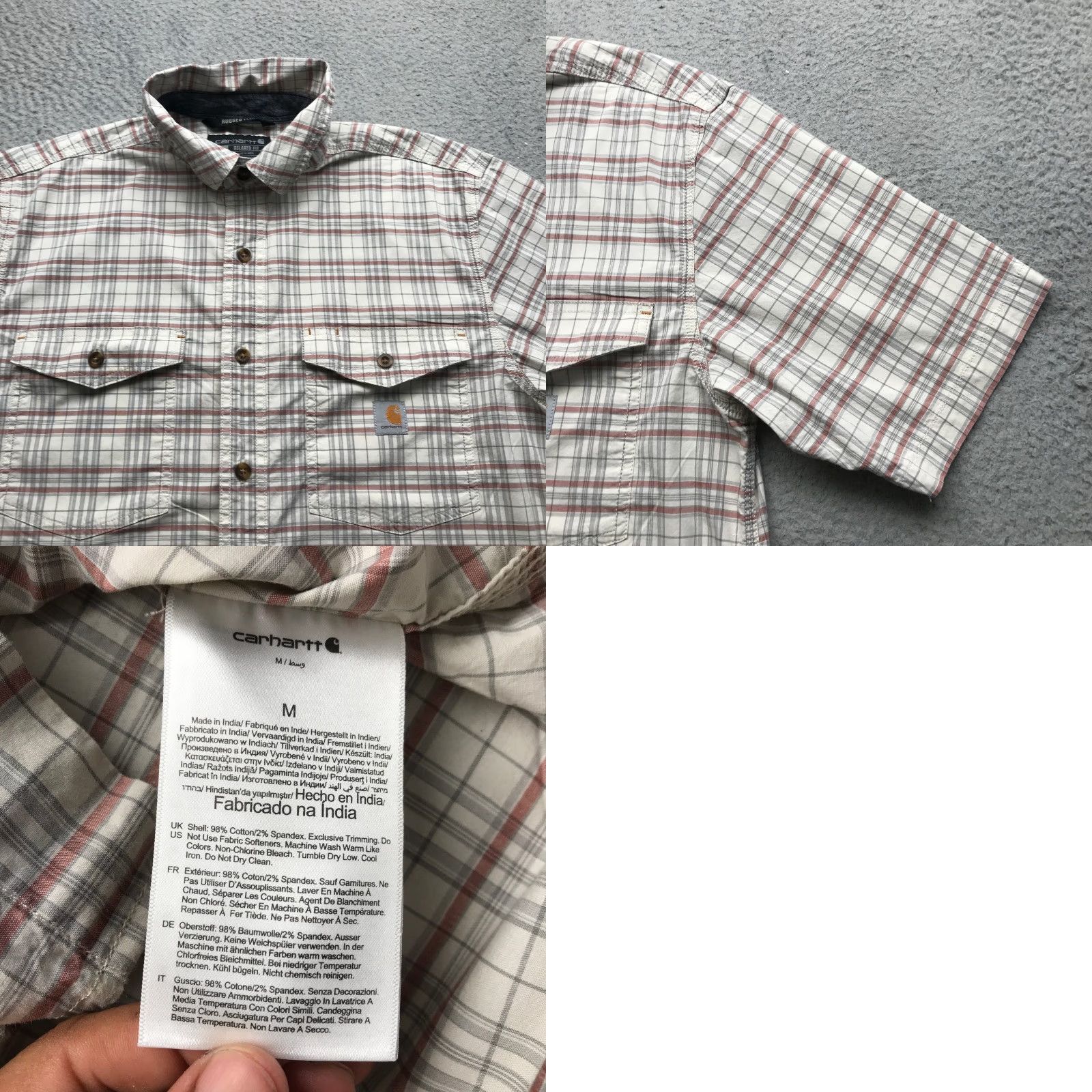 Carhartt Carhartt Rugged Flex Button Up Short Sleeve Plaid Shirt Mens M White Red Gray Size US M / EU 48-50 / 2 - 8 Thumbnail
