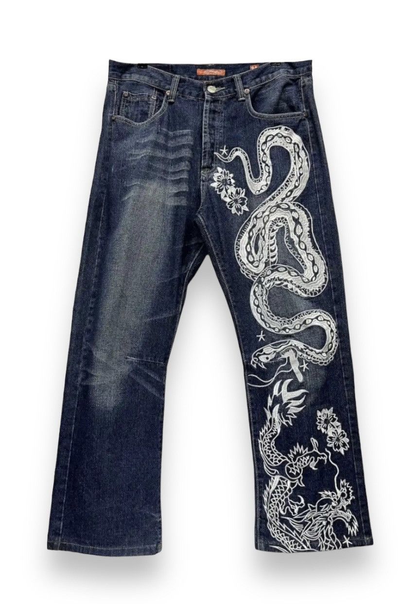 Ed Hardy 💥VERY RARE🔥ED HARDY Snake & Dragon Embroidered Tattoo Wear Size US 33 - 3 Thumbnail
