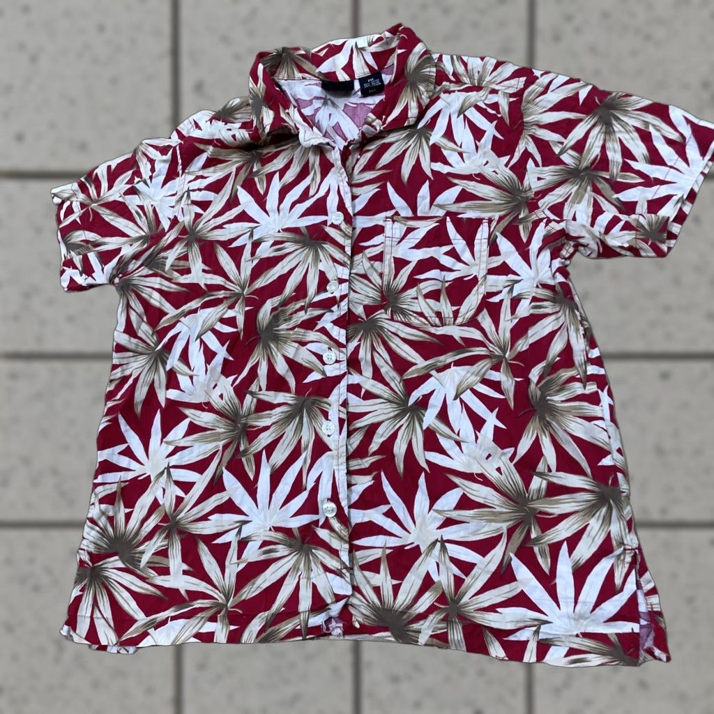 ALOHAS ERIKA Hawaiian Shirt Women PM Aloha Floral Red Tan Relaxed Button-Up Petite M Woman Shirt Size M / US 6-8 / IT 42-44 - 1 Thumbnail