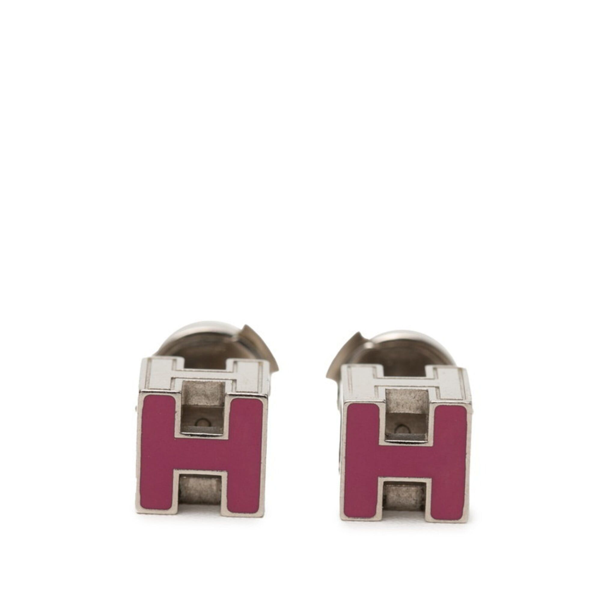Hermes Hermes Cage d'H H-Cube Logo Stud Earrings, Silver and Pink Metal, Women's HERMES Size ONE SIZE - 1 Thumbnail