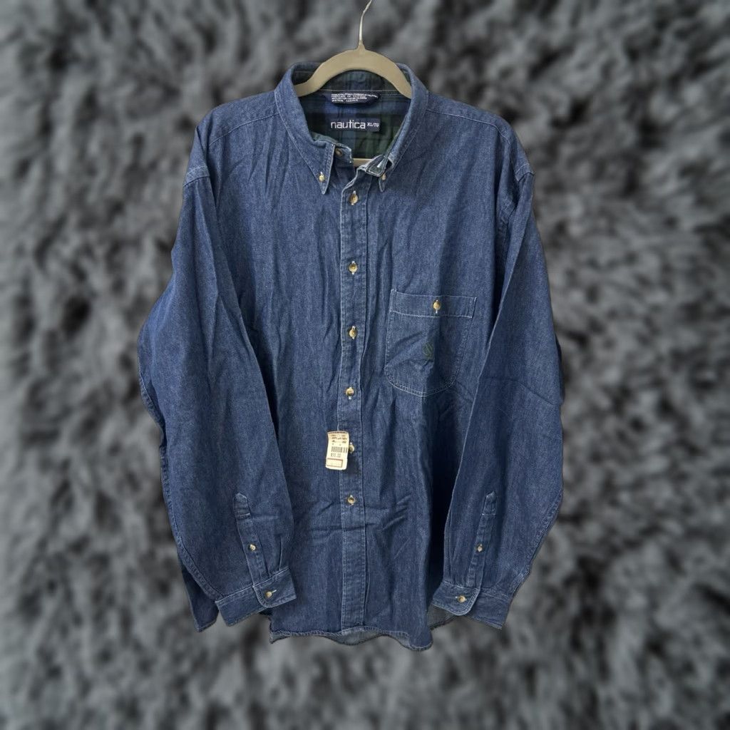 Nautica VINTAGE Nautica Denim Shirt Mens XL Blue Button-Down Cotton Long Sleeve Plaid NWT Size US XL / EU 56 / 4 - 1 Thumbnail
