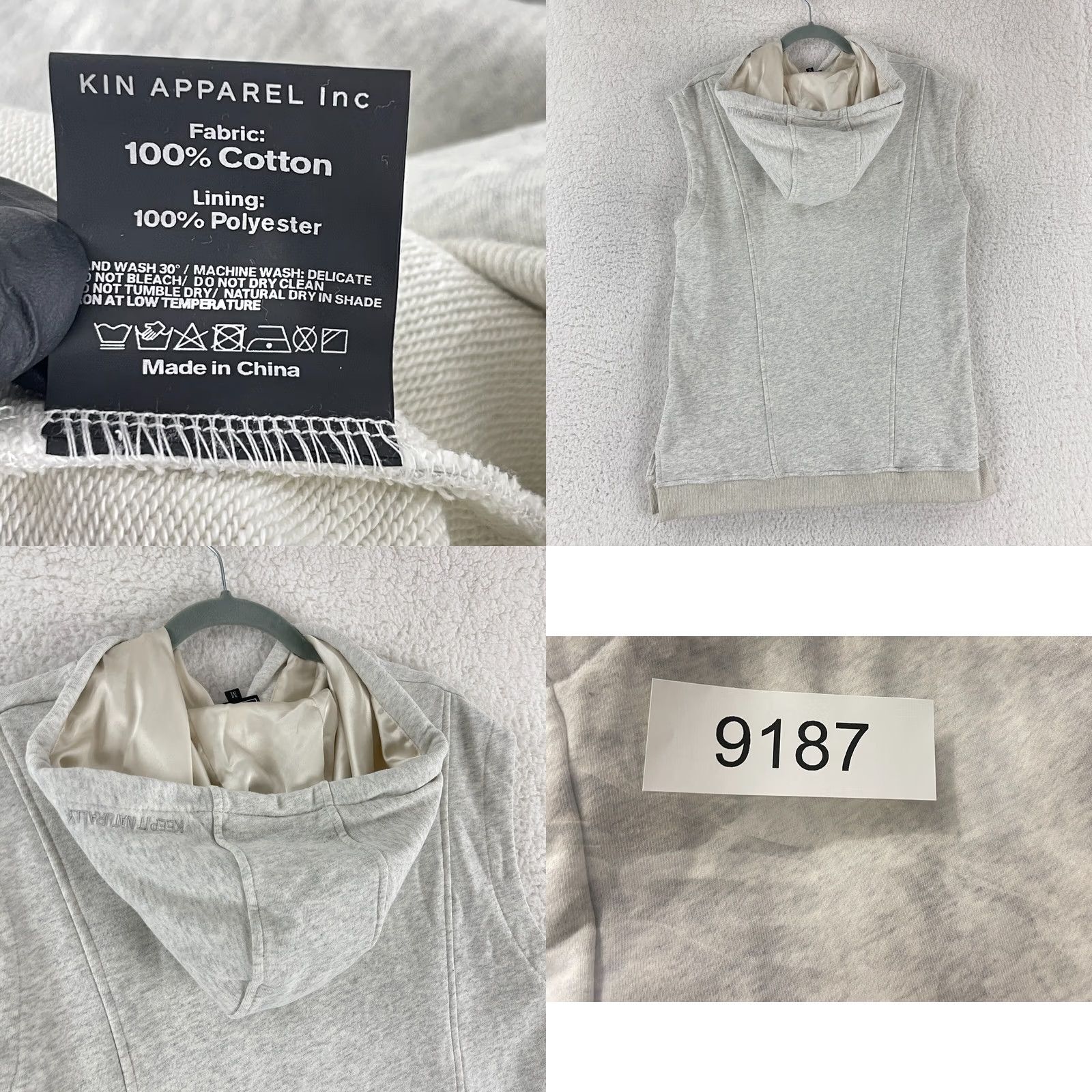 Skin Kin Pullover Sweatshirt Unisex Adults M Gray Heathered 100% Cotton Sleeveless Hooded Lined Pockets Casual Modern Knit Winter Spring Summer Fall Size M / US 6-8 / IT 42-44 - 9 Thumbnail