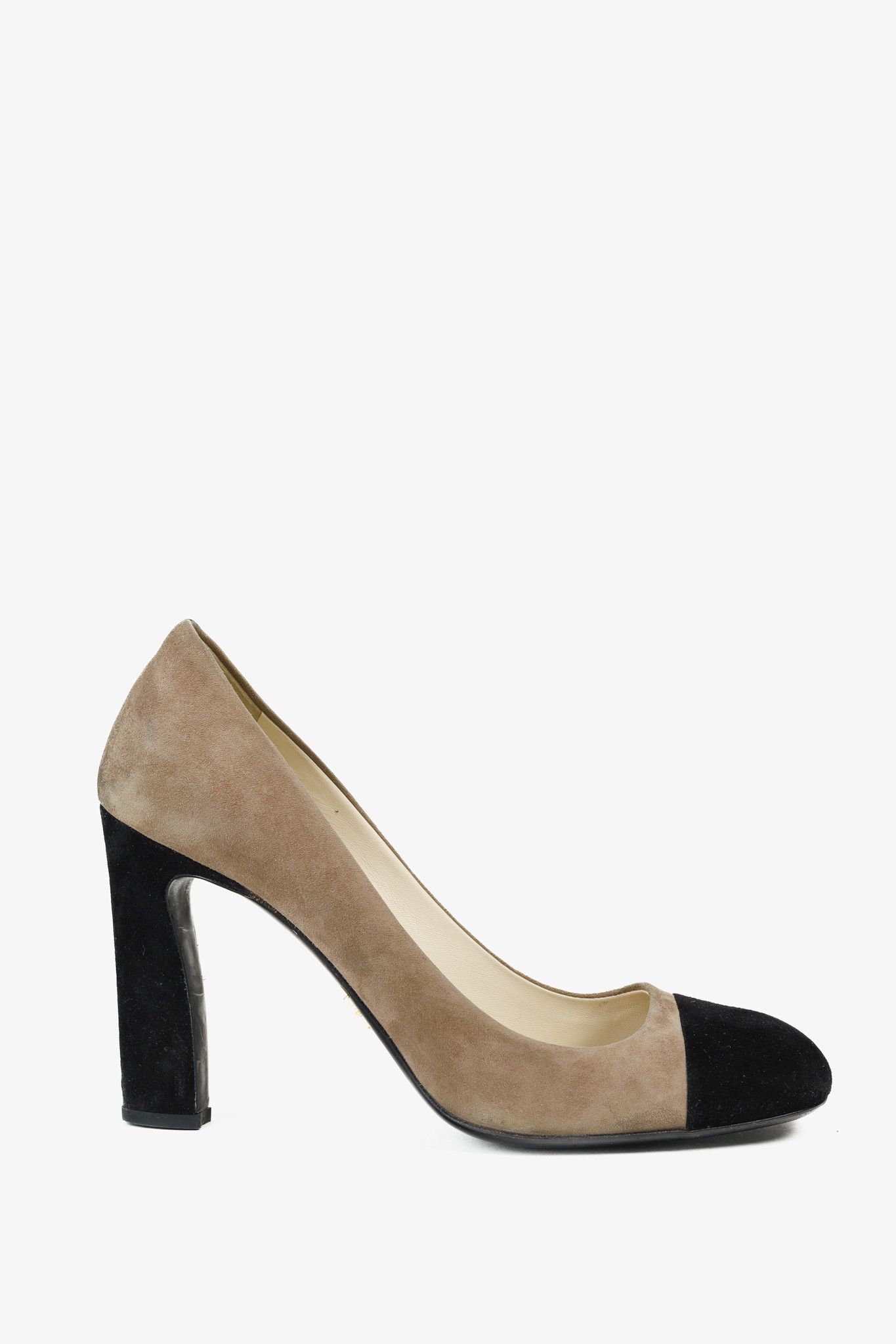 Prada Prada Taupe & Black Cap Toe Suede Pumps Size US 6.5 / IT 36.5 - 1 Thumbnail