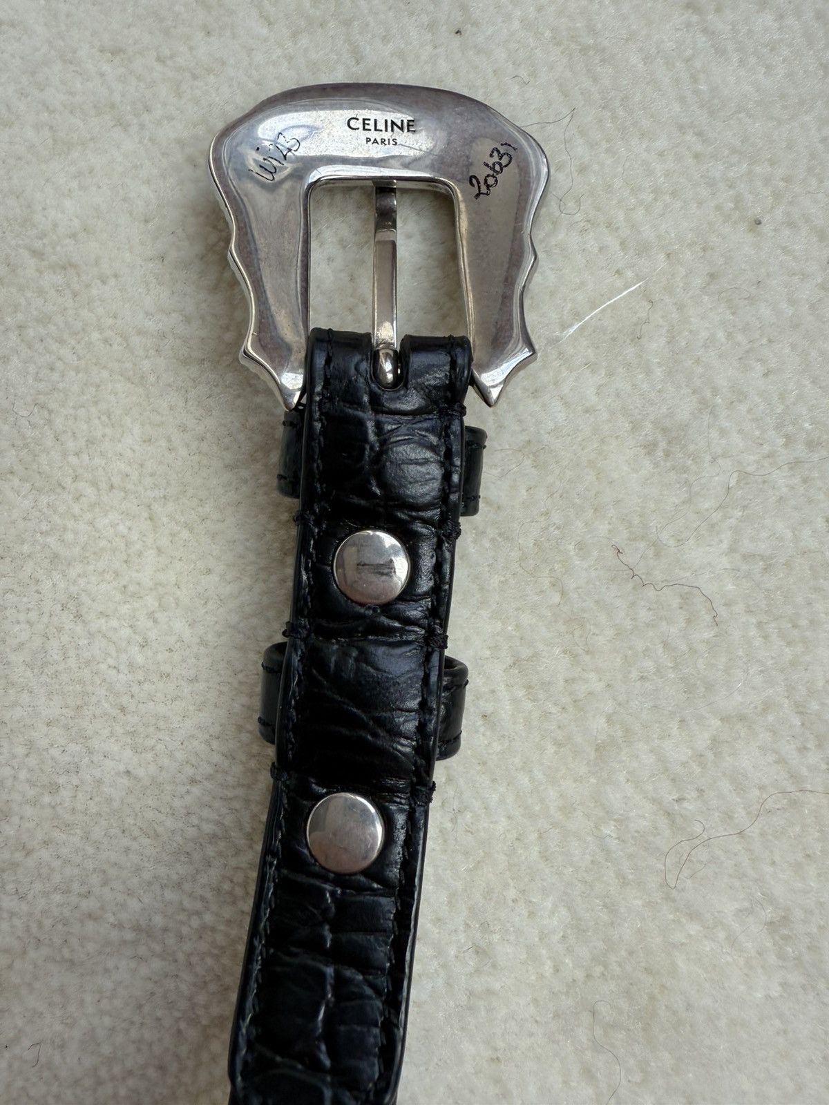 Celine FW23 Celine runway Western gator print black leather belt Size 28 - 13 Thumbnail