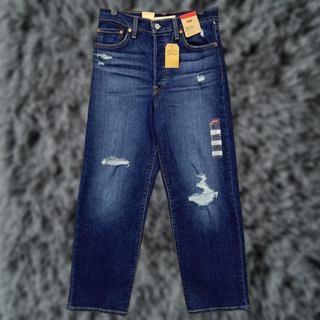 Levi's Levi's Ribcage Straight Ankle Jeans Womens 27 Blue High Rise Distressed 27x27 Size 27" / US 4 / IT 40 - 1 Thumbnail