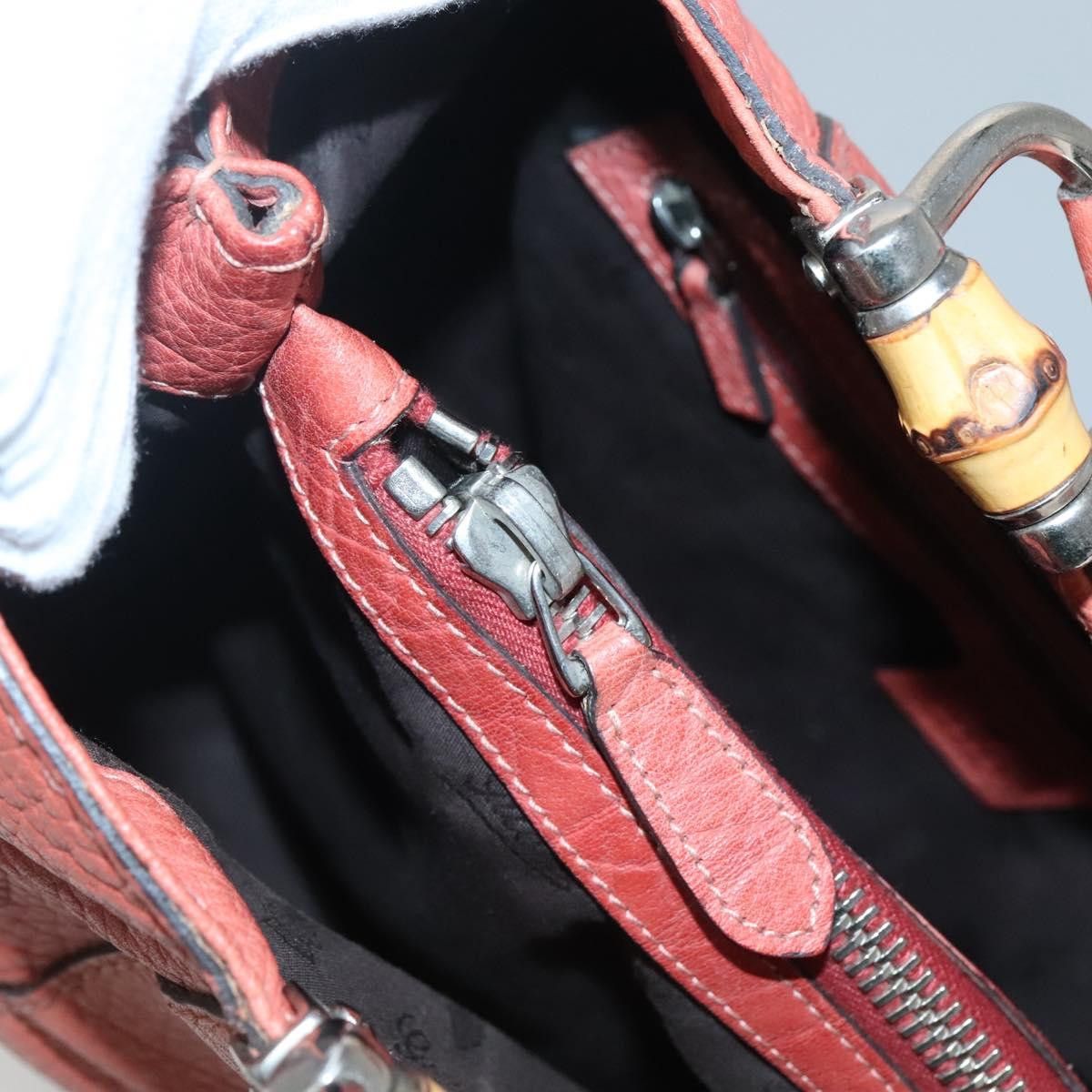 Gucci GUCCI Bamboo Tote Bag Leather Red Silver Size ONE SIZE - 15 Thumbnail