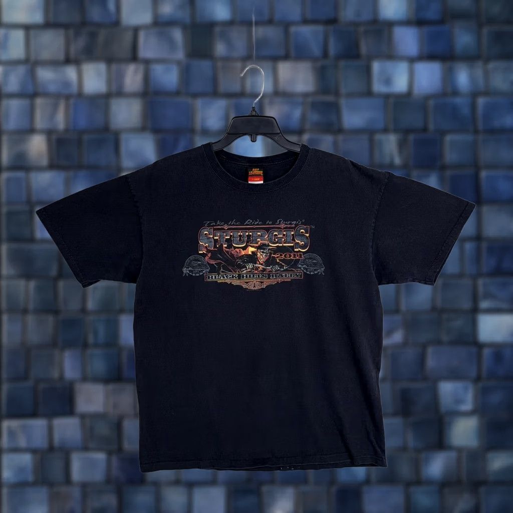 Vintage Hot Leathers Shirt Mens XL Black Sturgis 2011 Black Hills Rally Skull Biker Tee Size US XL / EU 56 / 4 - 1 Thumbnail