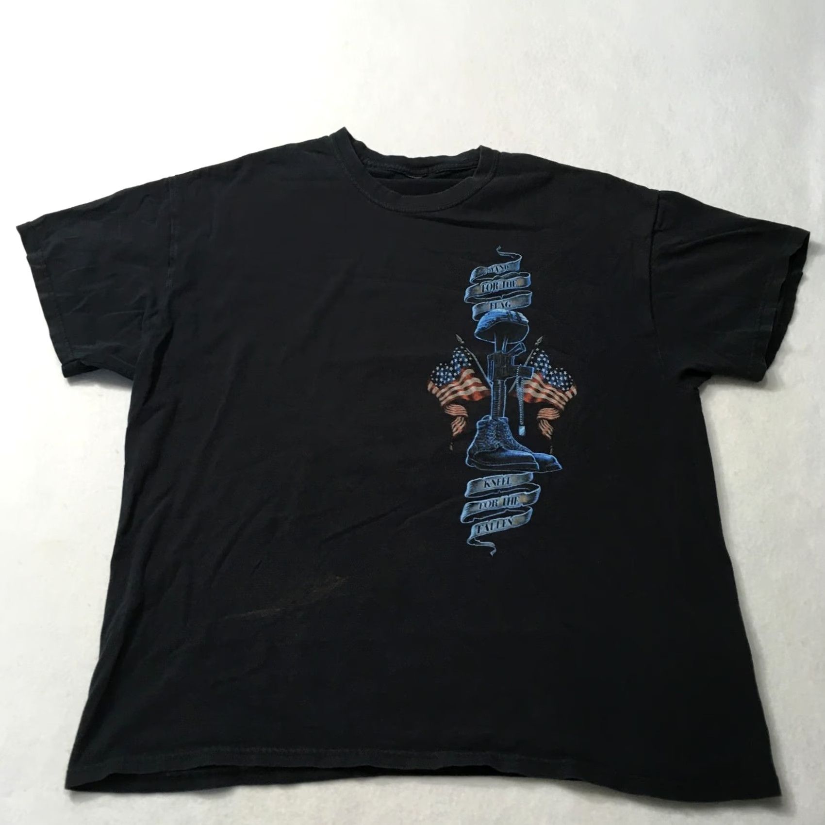 Hanes VINTAGE Hanes T-Shirt Mens XL Black Stand For The Flag Kneel For The Fallen Short Sleeve Graphic Tee Mens XL Large Size US 36 / EU 52 - 7 Thumbnail