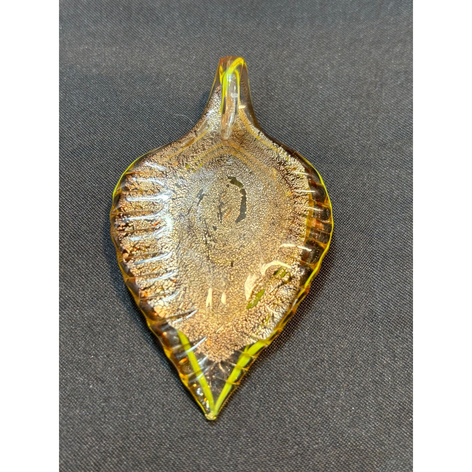 Other Handmade Lampwork Glass Leaf Pendant Green & Amber Dichroic, Size ONE SIZE - 1 Thumbnail