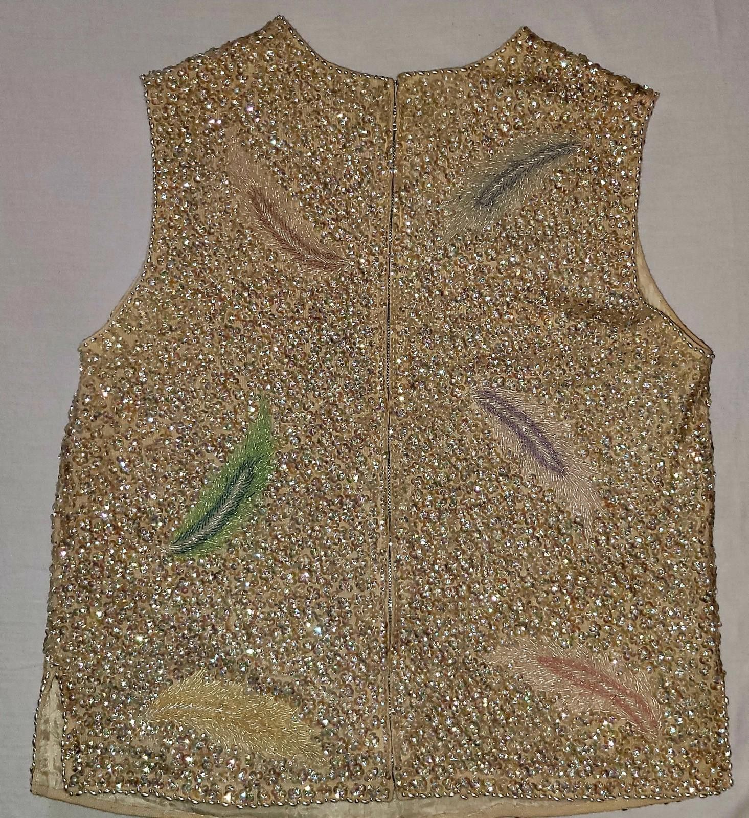 Designer Vintage Sleeveless Sequin Beaded Top Women's Med. 1950s Size M / US 6-8 / IT 42-44 - 5 Thumbnail