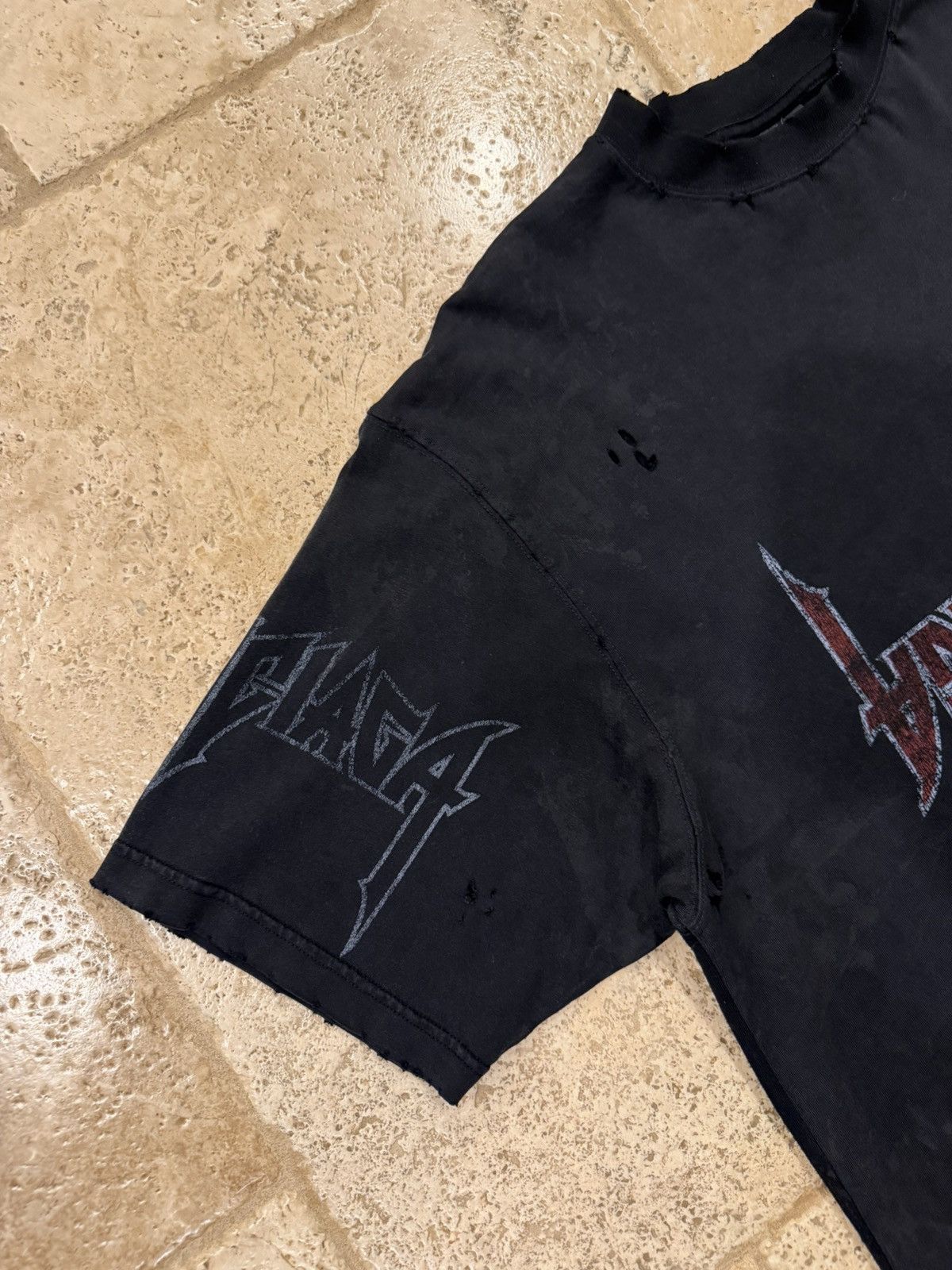 Balenciaga Balenciaga Upside Down Paris Moon Distressed Black T-Shirt Size US XL / EU 56 / 4 - 9 Thumbnail