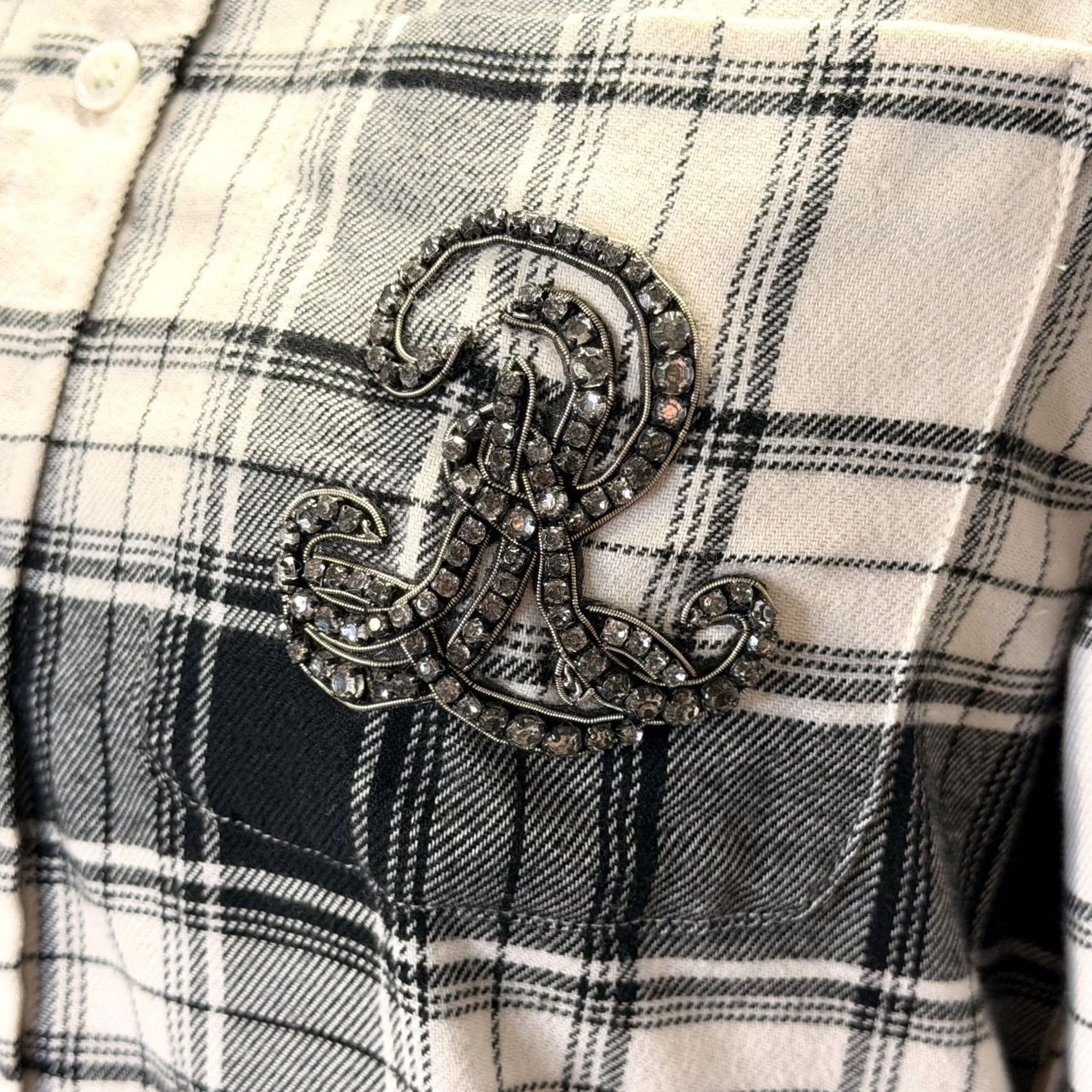 Polo Ralph Lauren Polo Ralph Lauren Shirt Womens Small White Plaid Button-Up Rhinestone Top Size S / US 4 / IT 40 - 2 Thumbnail