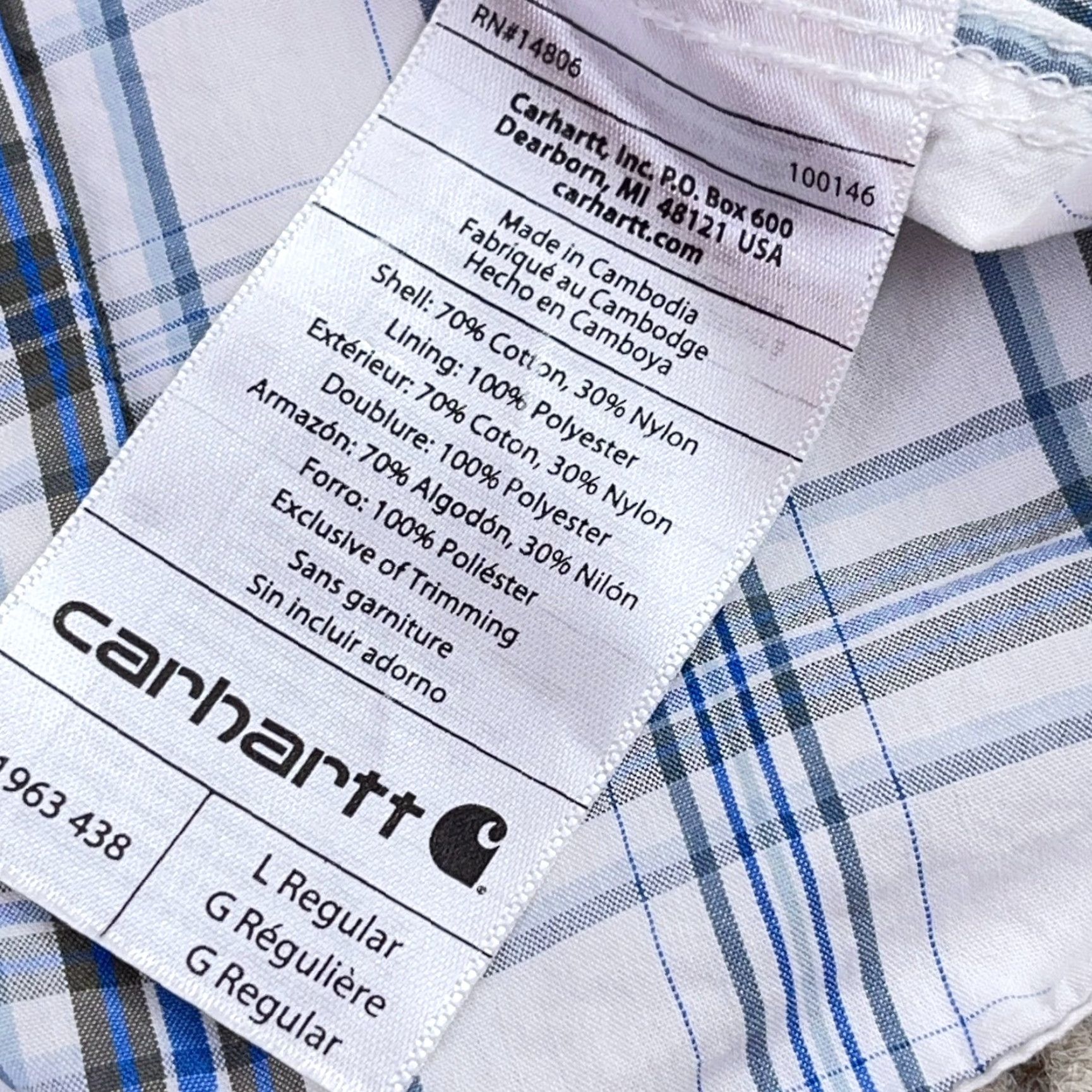 Carhartt Carhartt Shirt Men Large Blue White Plaid Button Up Relax Fit Work Pockets Size US L / EU 52-54 / 3 - 5 Thumbnail