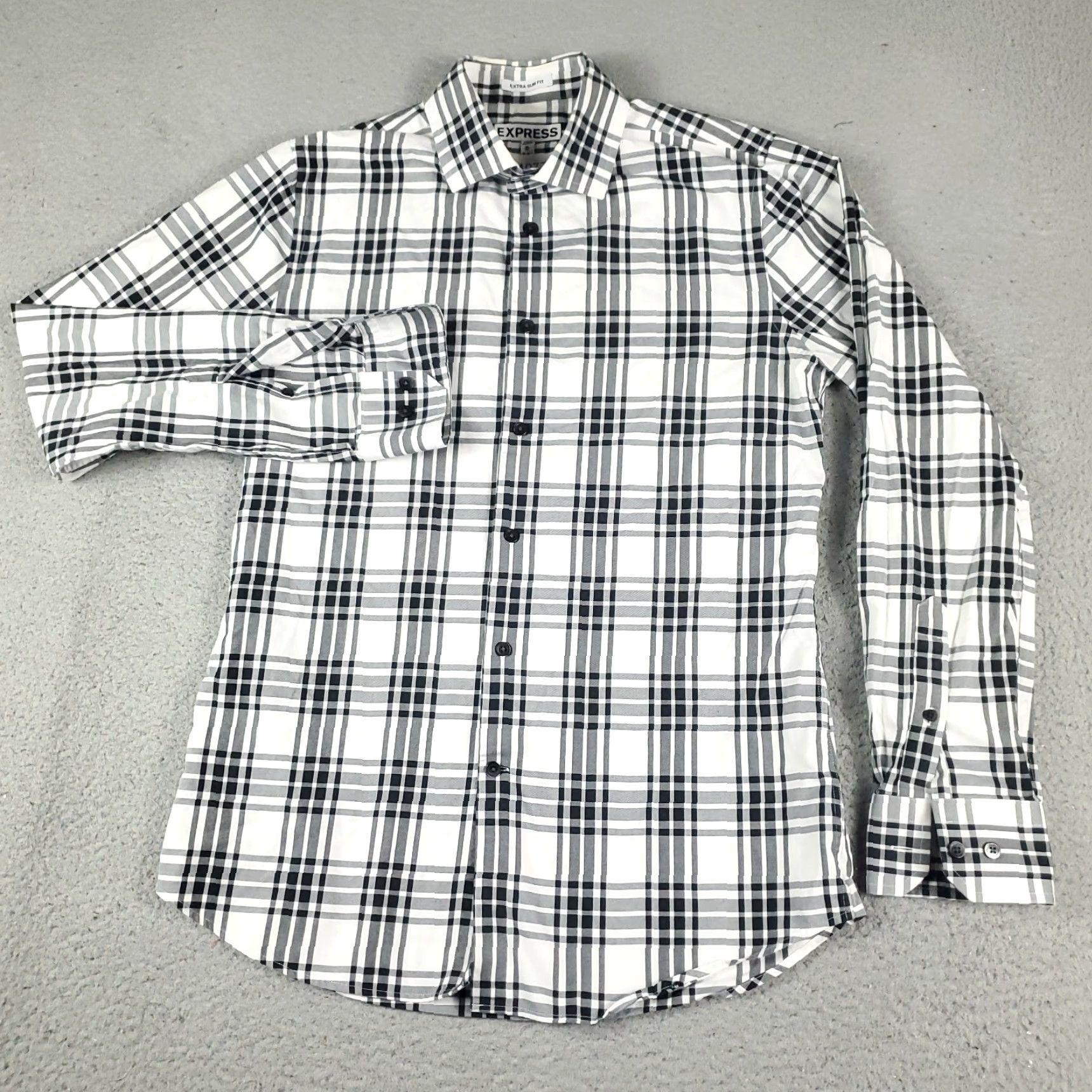 Express VINTAGE EXPRESS Shirt Mens Size Medium Gray Plaid Button-Up Long Sleeve Slim Fit Size US M / EU 48-50 / 2 - 2 Thumbnail