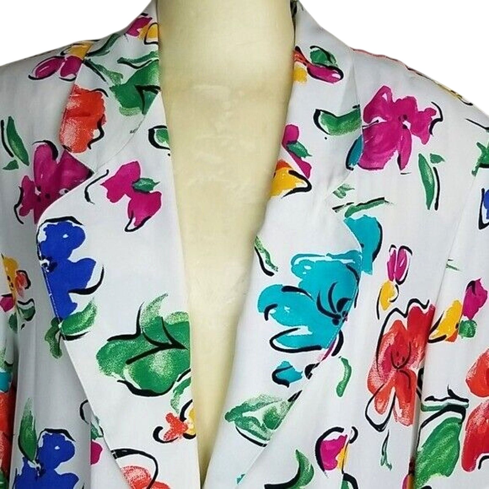 Carolina Herrera VTG Carole Little Women Blouse Abstract Floral Artsy Size L / US 10 / IT 46 - 2 Thumbnail