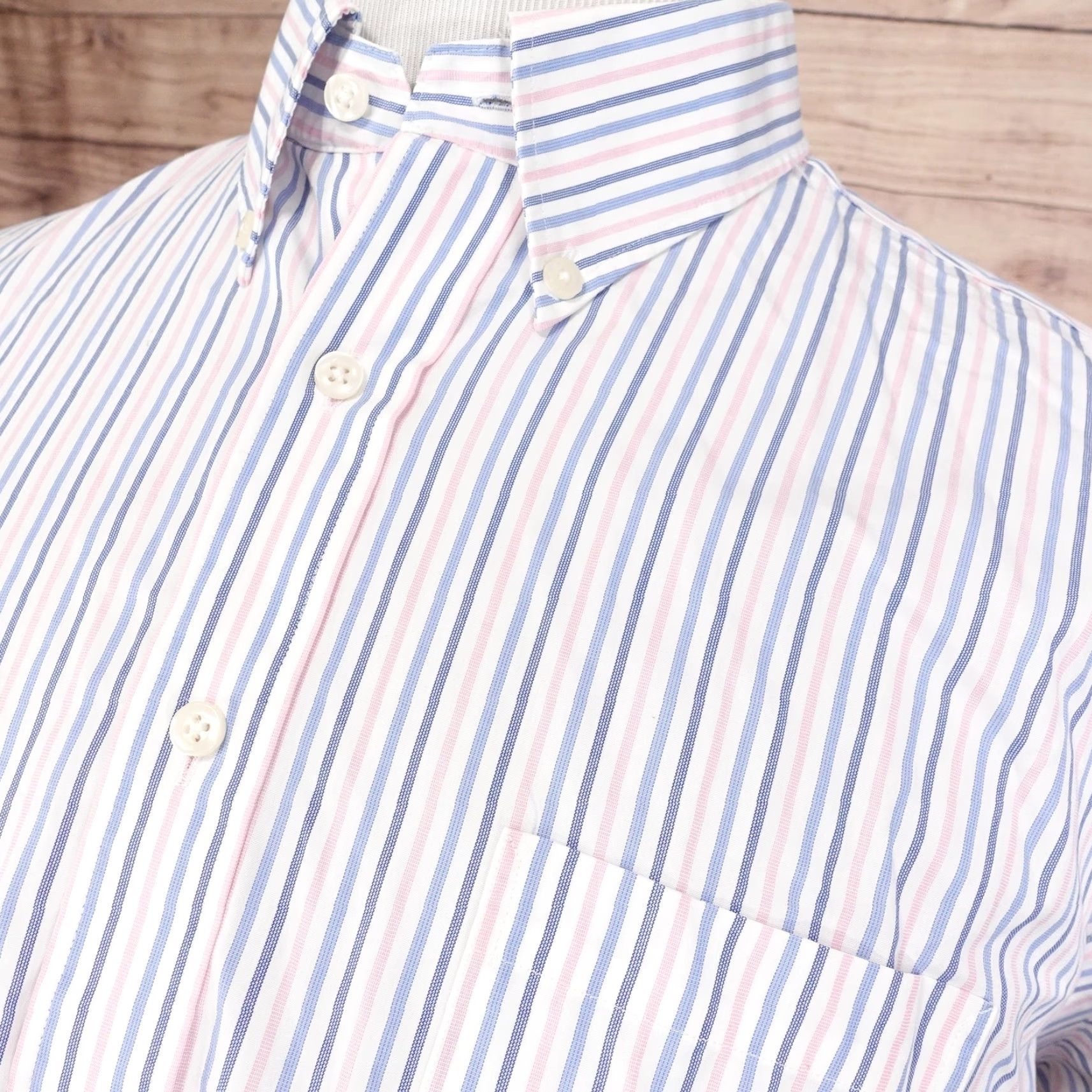 Vintage VINTAGE Kirkland Signature Dress Shirt Mens 17.5 Long Sleeve Blue Pink White Striped Non-Iron Business Casual Size US XL / EU 56 / 4 - 2 Thumbnail
