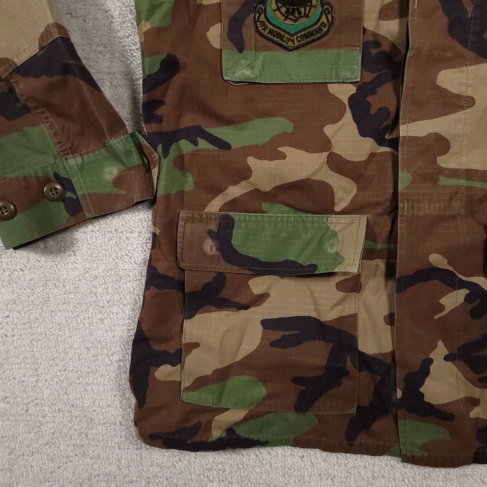 Vintage VINTAGE Air Force Jacket Mens M Long Camouflage 436th Airlift Wing Patch 90s USA Army Military Button Pockets Logo Embroidered Size US M / EU 48-50 / 2 - 6 Thumbnail
