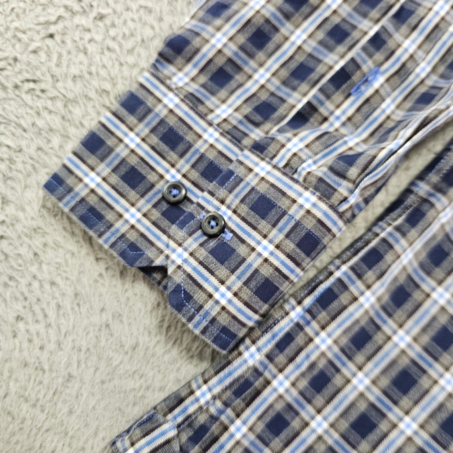 David Donahue David Donahue Dress Shirt Mens XL Blue Check Twill Cotton Long Sleeve Size 46R - 6 Thumbnail
