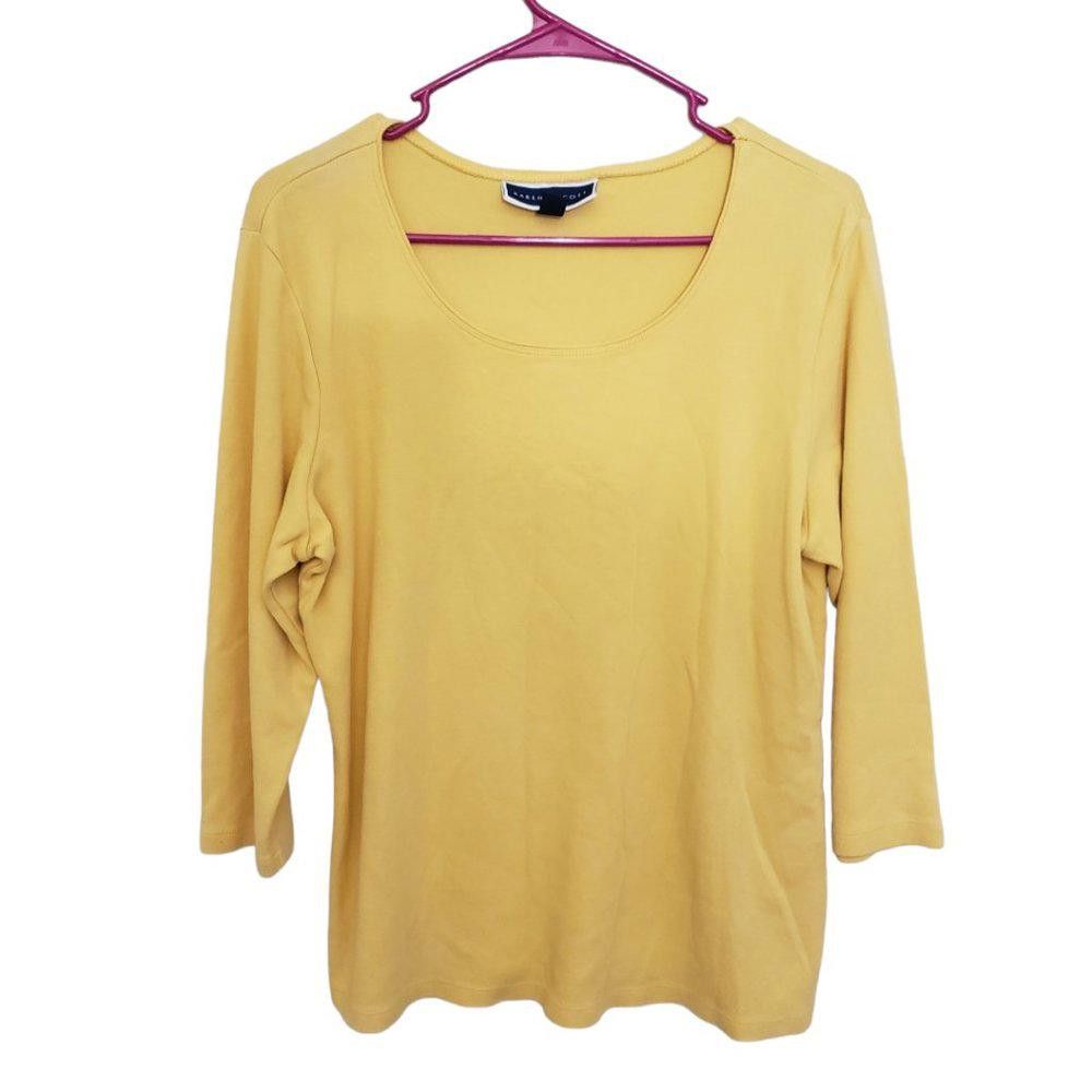Designer CT544 Karen Scott Ladies Yellow Round Neck Top L Size L / US 10 / IT 46 - 1 Thumbnail