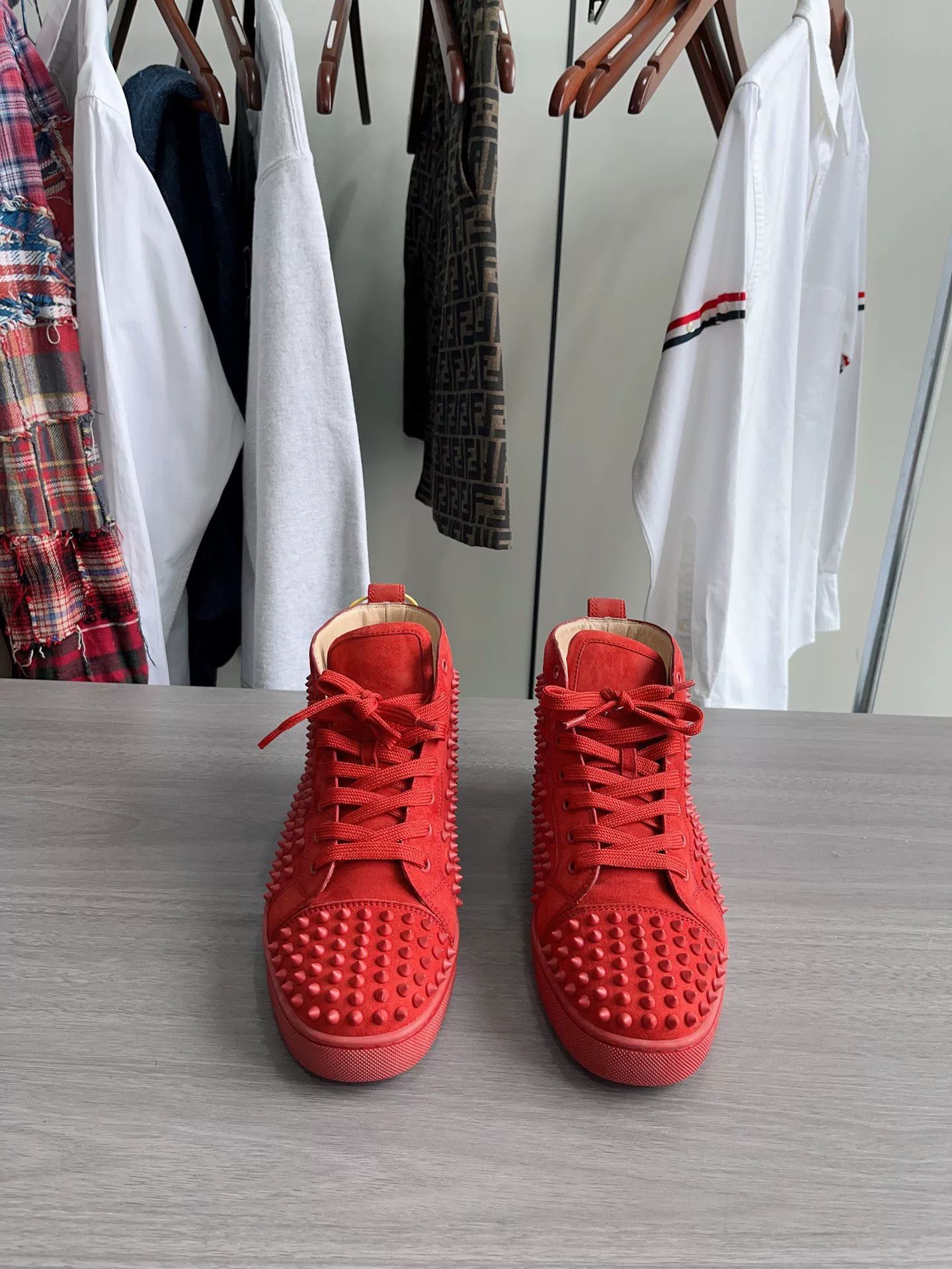 Christian Louboutin Christian Louboutin Red Studded High-Top Shoes Size US 9.5 / EU 42-43 - 1 Thumbnail