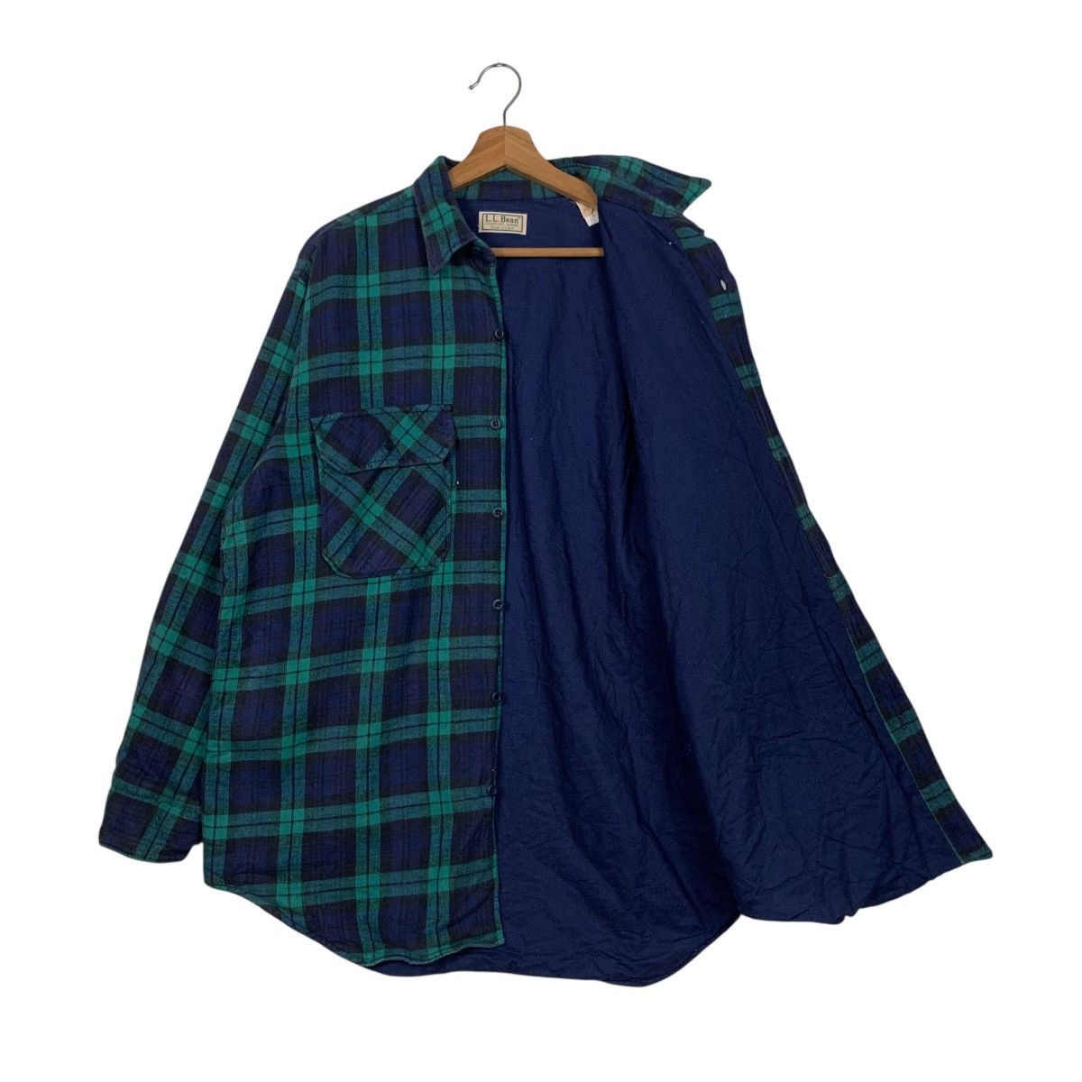 L.L. Bean L.L.BEAN Green Blue Checked Flannel Jacket #1643-C73 Size US L / EU 52-54 / 3 - 7 Thumbnail