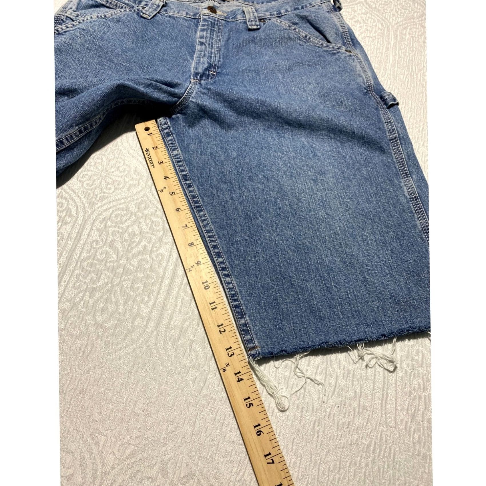 Lee Lee Dungarees Carpenter Denim Shorts Mens 34 Blue Medium Wash Raw Hem Jorts Y2K Size US 34 / EU 50 - 5 Thumbnail