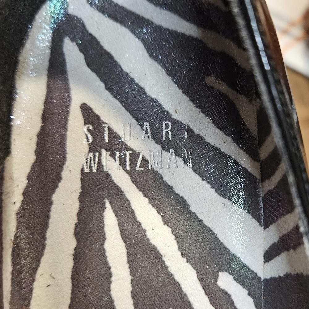 Stuart Weitzman Stylish Black Peep-Toe Heels with Zebra Print Insoles Size US 9 / IT 39 - 2 Thumbnail
