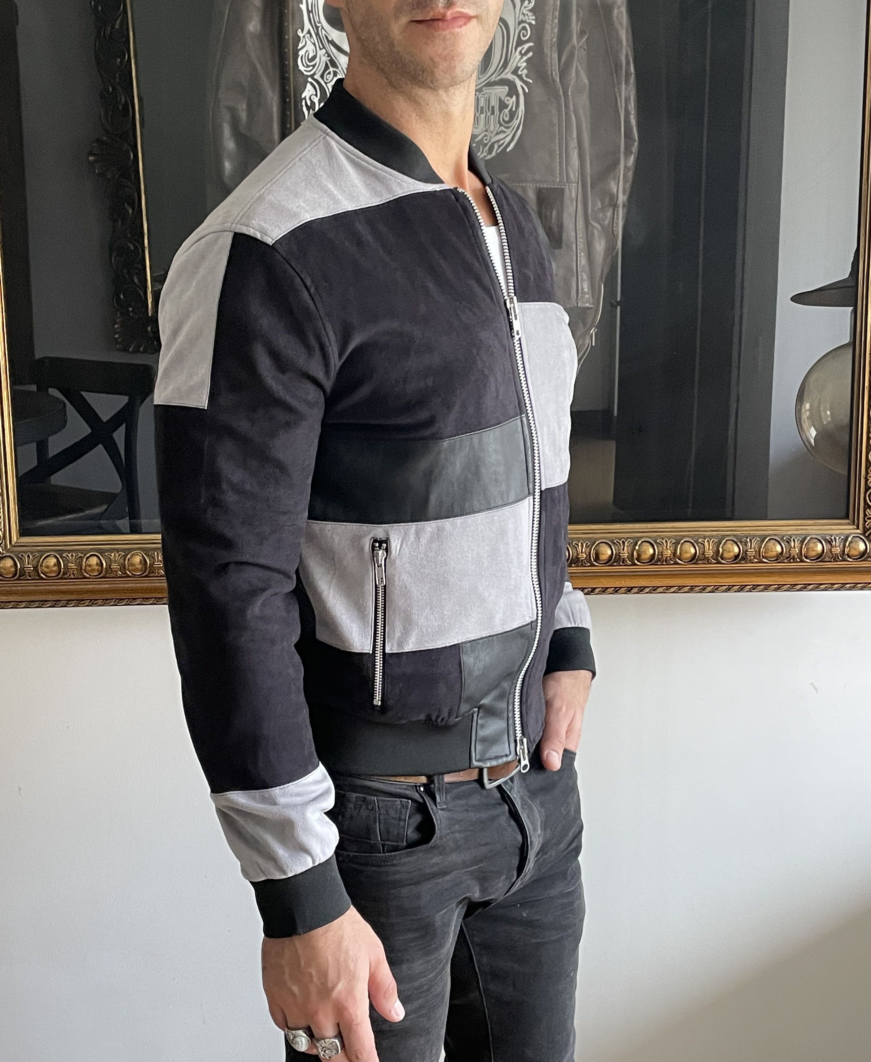 Other Patchwork Leather Suede Black Grey Bomber Jacket Sandro Size US M / EU 48-50 / 2 - 4 Thumbnail