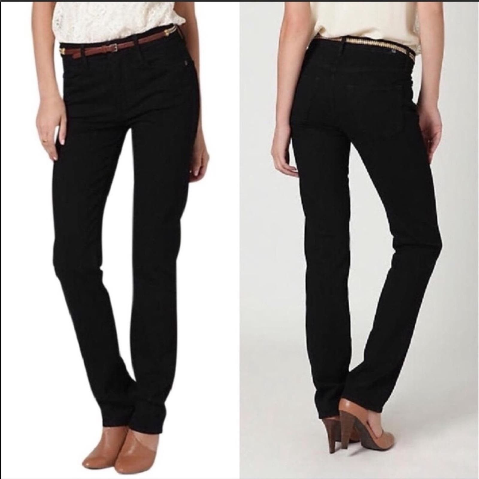 image of Anthropologie Black Zazo Slim High Rise Straight Denim Jeans, Women's (Size 27)
