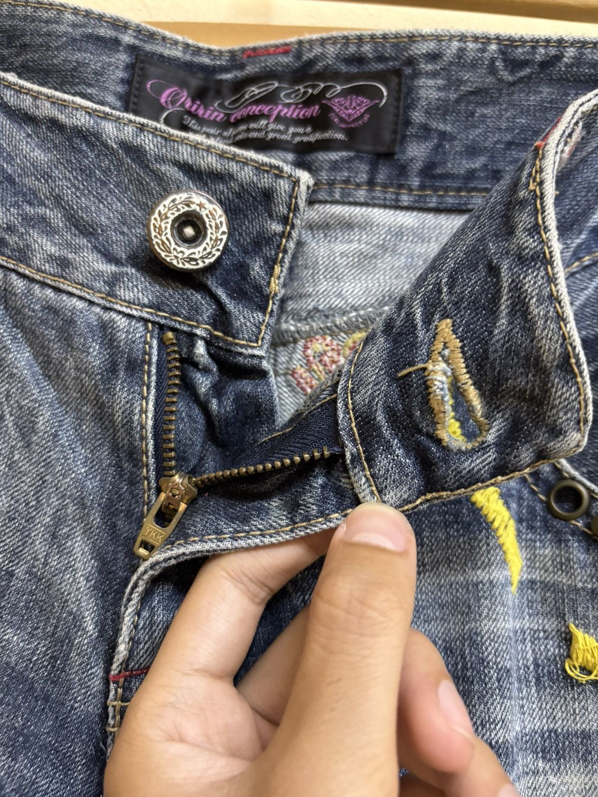 If Six Was Nine × Japanese Brand Vintage Y2k Oririn Jeans Spell Out Poem Flared Jeans Size US 32 / EU 48 - 16 Thumbnail