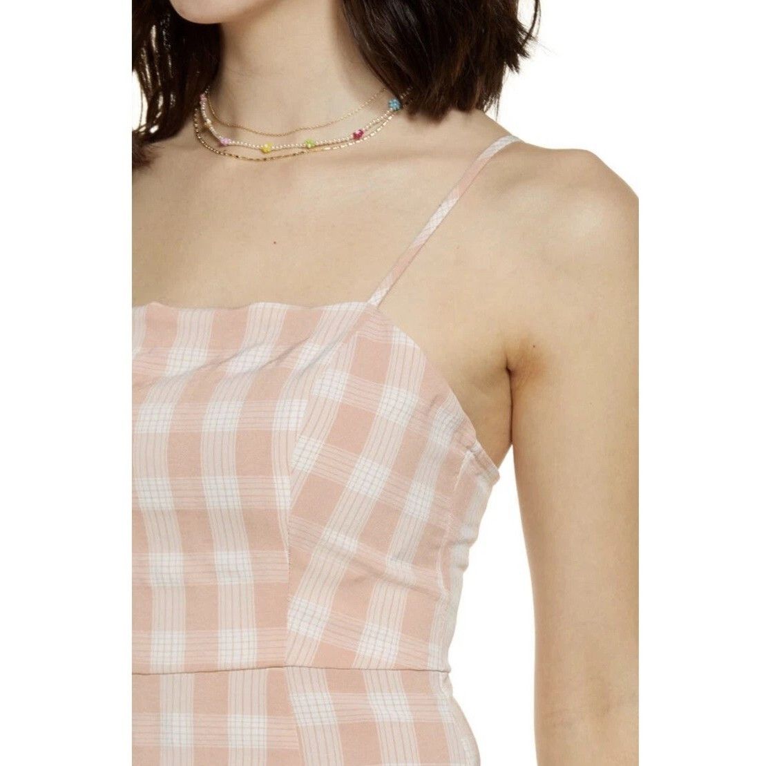 BP. Plaid Square Neck Sundress Dress in Coral & White Gingham Size XS / US 0-2 / IT 36-38 - 4 Thumbnail