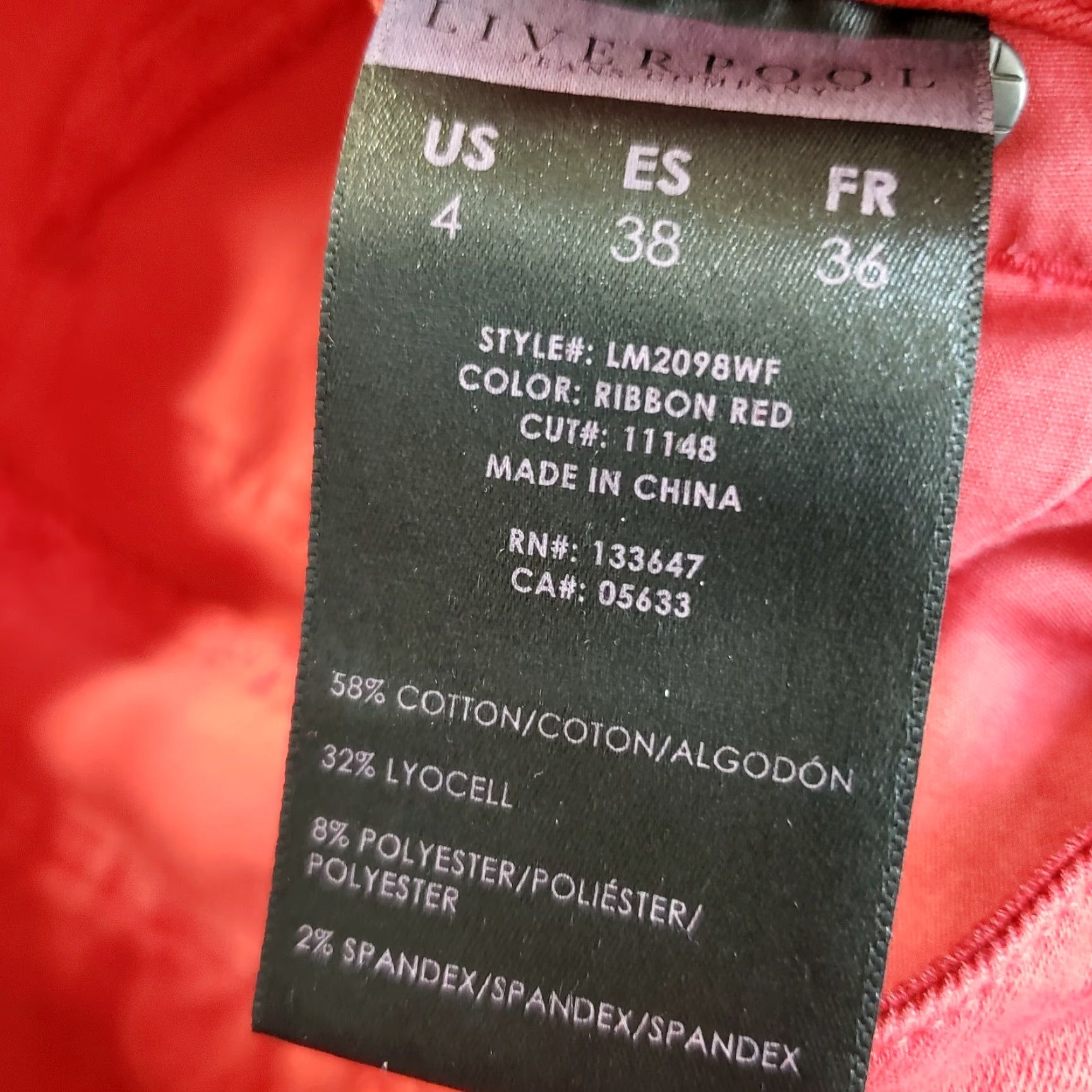 Vintage Liverpool Womens The Hugger Ankle Skinny Jeans Sz 4 Red Mid Rise Jeans Womens 4 Red Skinny (Denim) Liverpool Jeans Size 27" / US 4 / IT 40 - 7 Thumbnail