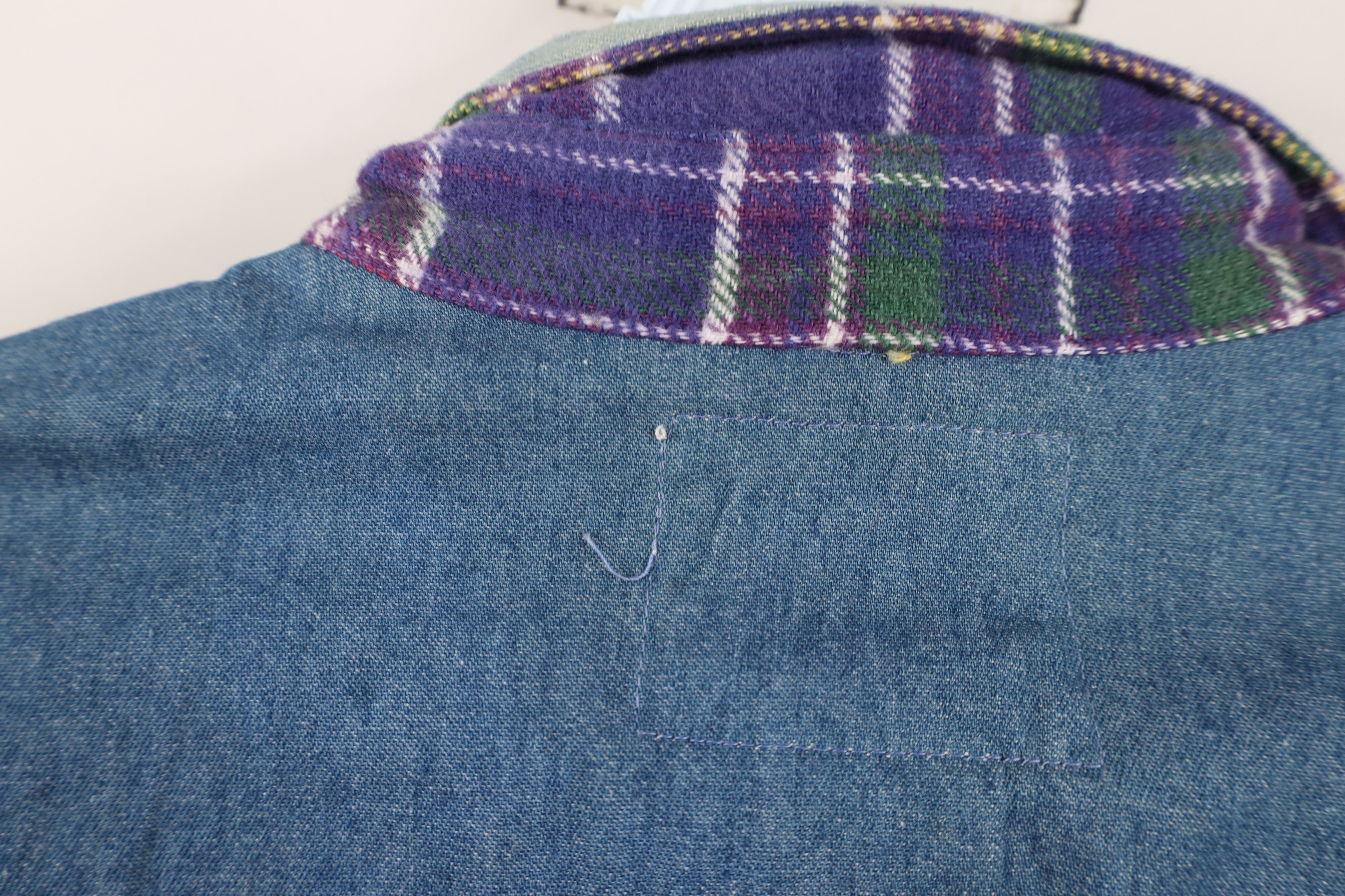 Vintage Vintage 90s Streetwear Denim Trim Flannel Button Shirt Plaid Size L / US 10 / IT 46 - 11 Thumbnail