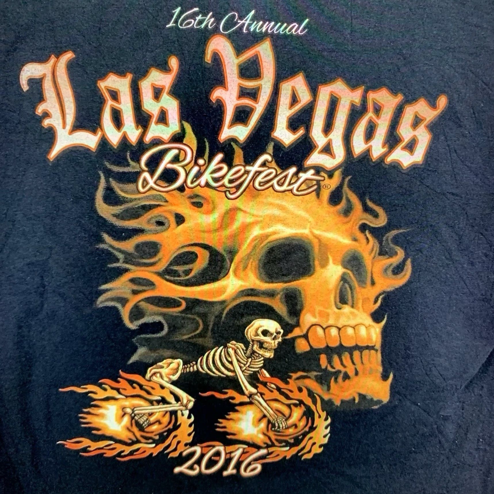 Gildan VINTAGE Gildan Men's T-Shirt XL Black Biker Skull Flames 2016 Las Vegas Bikefest All Seasons Size US XL / EU 56 / 4 - 4 Thumbnail