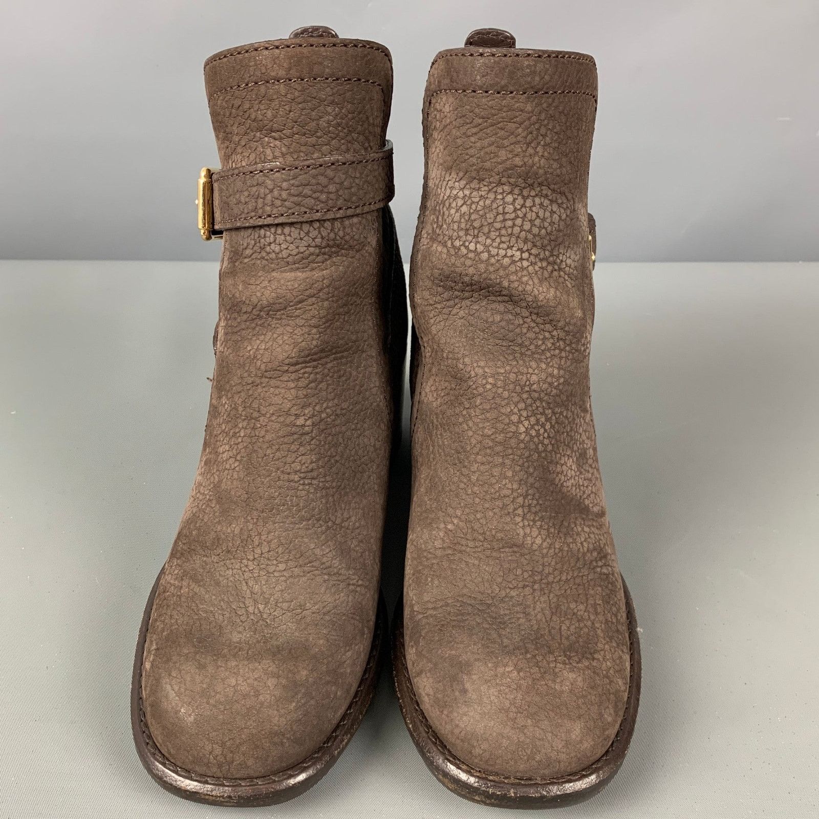 Louis Vuitton LOUIS VUITTON Brown Leather Pebble Grain Chunky Heel Boots Size US 6.5 / IT 36.5 - 4 Thumbnail