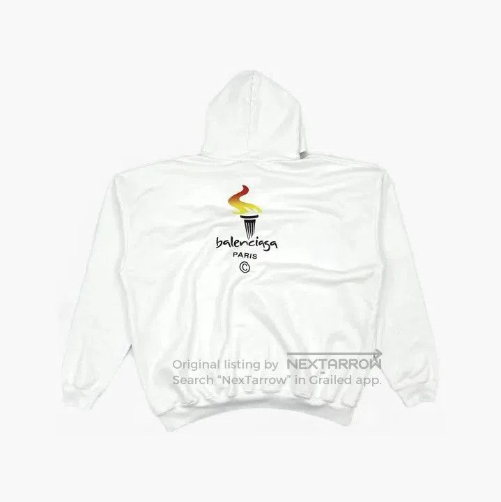 Balenciaga White Printed Long Sleeve Hoodie.