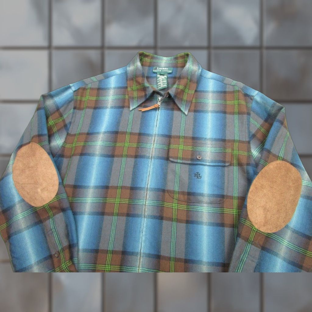 Ralph Lauren Ralph Lauren Jacket Mens L Blue Wool Plaid Flannel Elbow Patch Zip Shacket Size US L / EU 52-54 / 3 - 1 Thumbnail