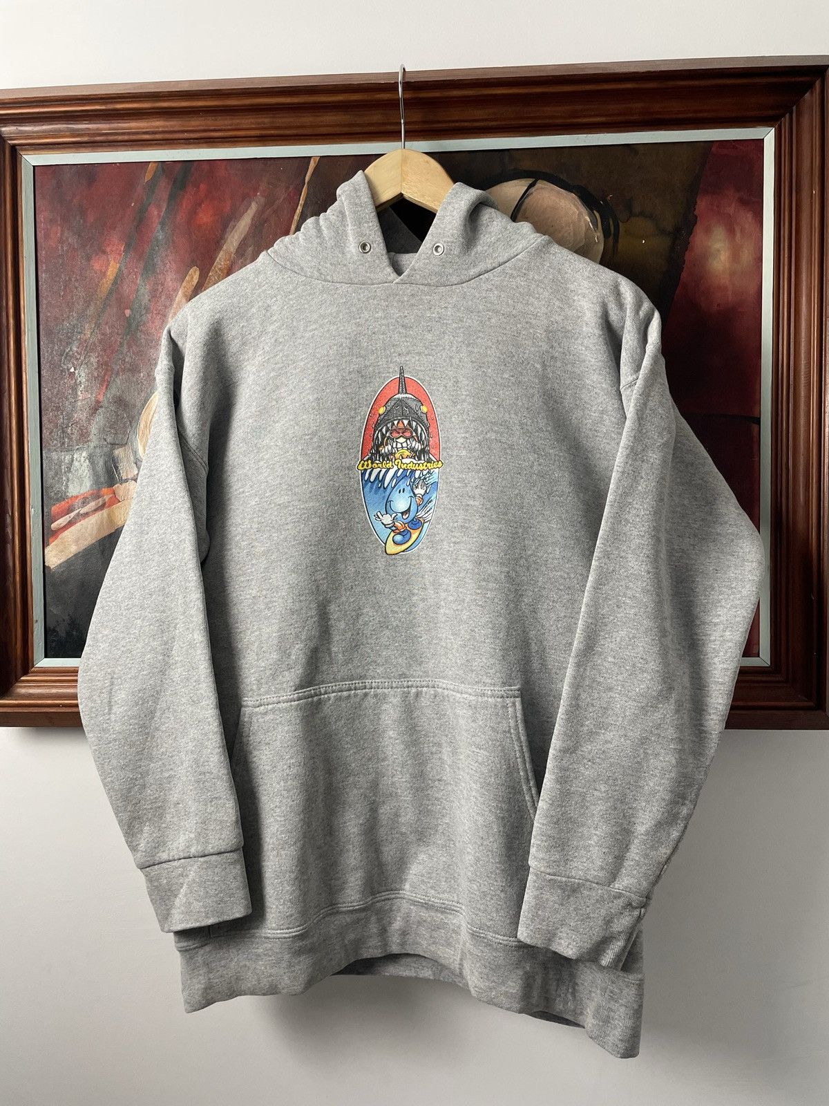 image of Hook Ups x Made In USA Vintage 90's World Industries Skate Hoodie Made In Usa in Grey (Size Small)